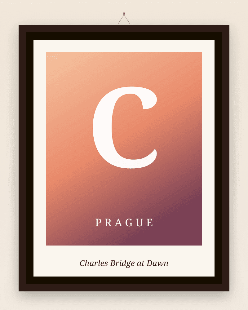 Framed Prague artwork print: Charles Bridge at Dawn