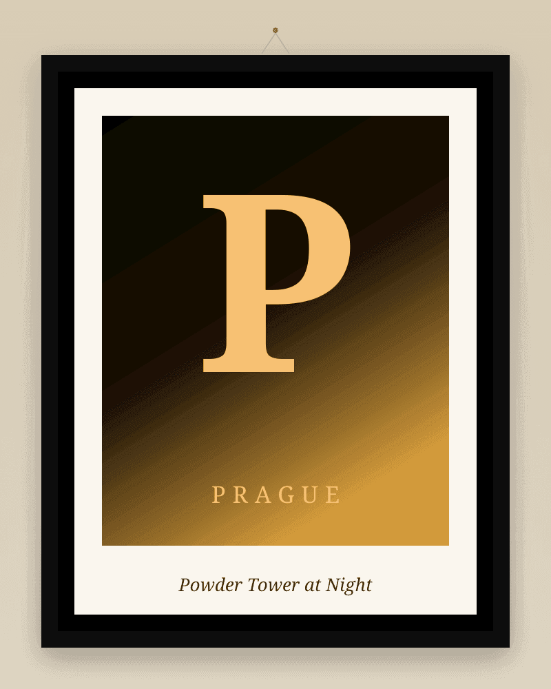 Framed Prague artwork print: Powder Tower at Night